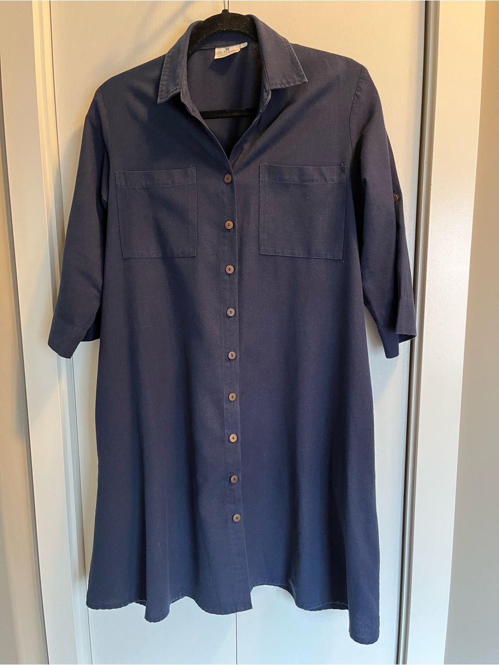 Relaxed Cotton Navy Button-Front Tunic or Shirt Dress